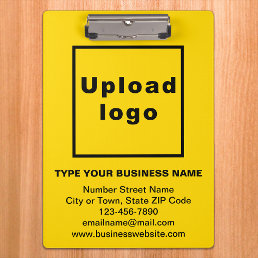 Business Name and Logo on Yellow Clipboard