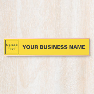 Business Name and Logo on Yellow Long Hanging Door Sign