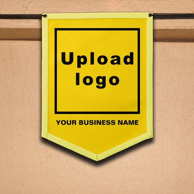 Business Name and Logo on Yellow Shield Shape Pennant (Creator Uploaded)