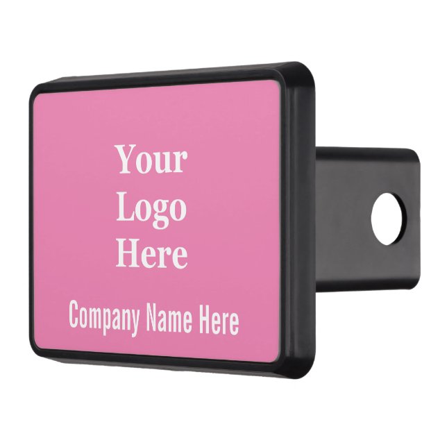 Business Name and Logo Pink and White Template Hitch Cover (Left)