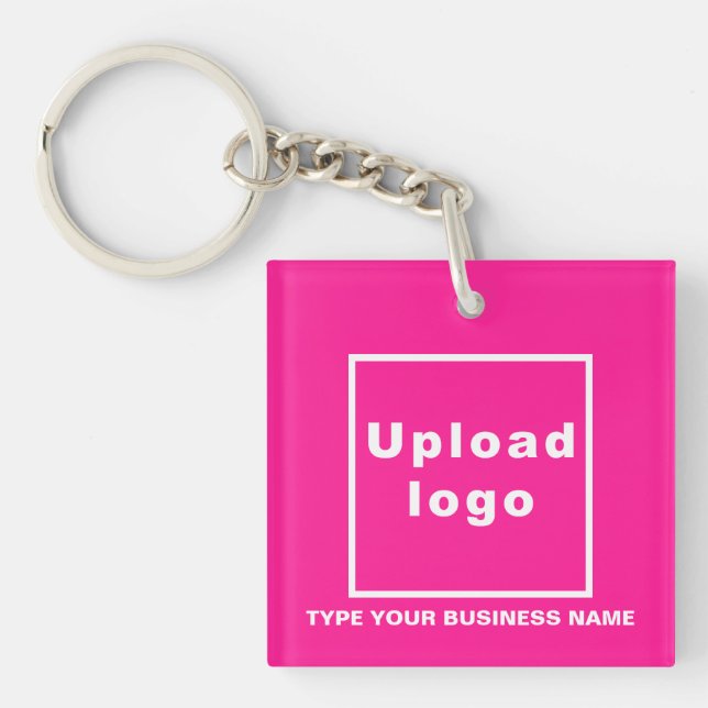 Business Name and Logo Pink Square Acrylic Keychain (Front)