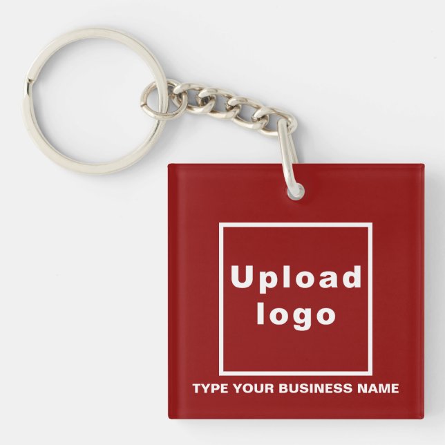 Business Name and Logo Red Square Acrylic Keychain (Front)