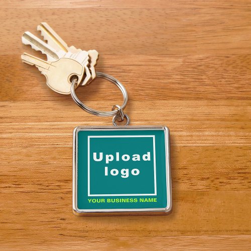 Business Name and Logo Teal Green Square Premium Keychain