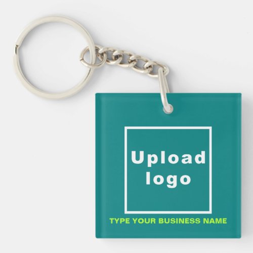 Business Name and Logo Teal Square Acrylic Keychain