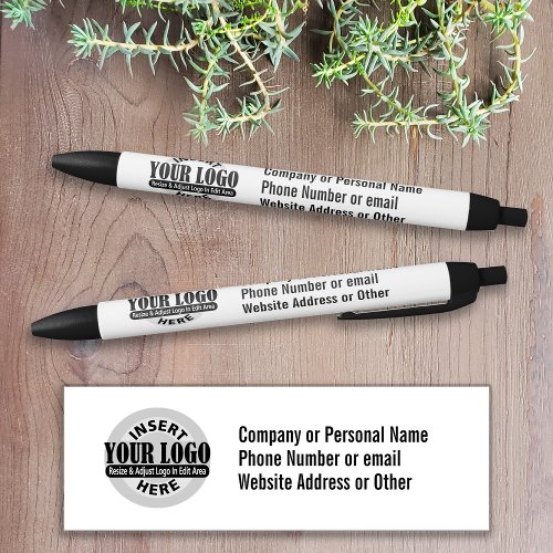 Business Name and Logo with 3 lines of Text Black Ink Pen