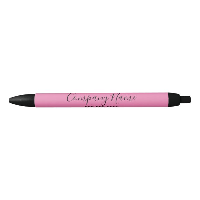 Business Name and Phone Pink Black Elegant Script Pen (Front)