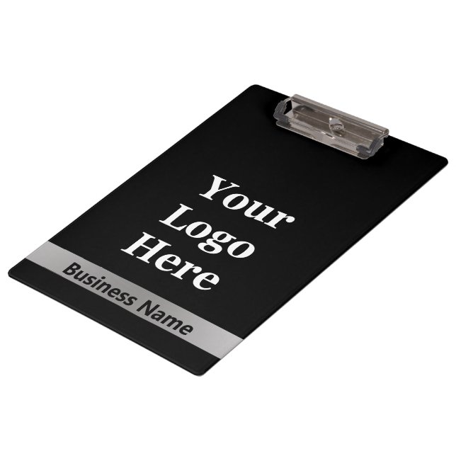 Business Name Black and Silver Your Logo Template Clipboard (Angled)