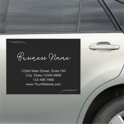 Business Name Black and White Handwritten Script Car Magnet