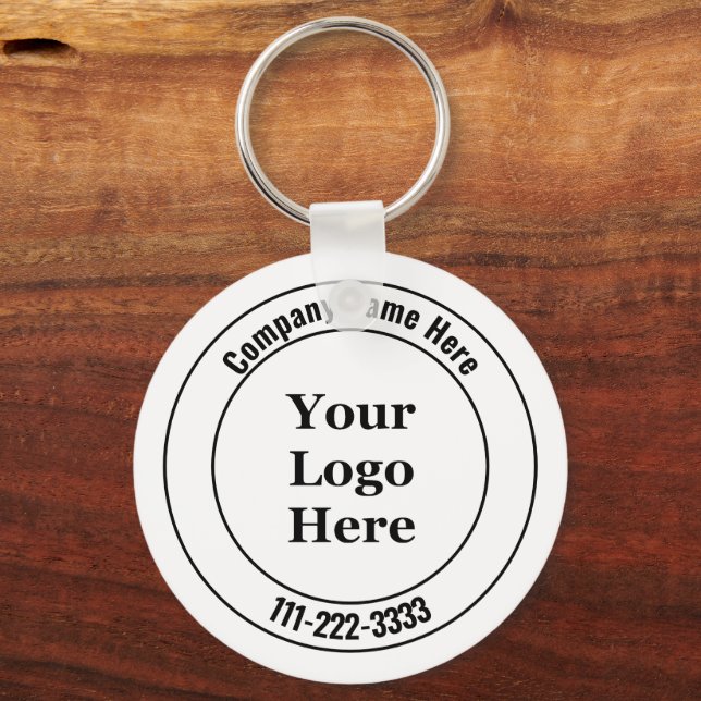 Business Name Black and White Logo Phone Number Keychain (Front)