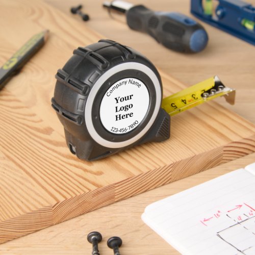 Business Name Black and White Logo Phone Number Tape Measure