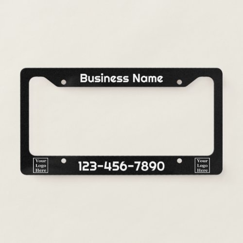 Business Name Black and White Phone Number Logo License Plate Frame