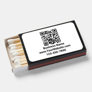 Business Name Black and White QR Code Phone Text Matchboxes