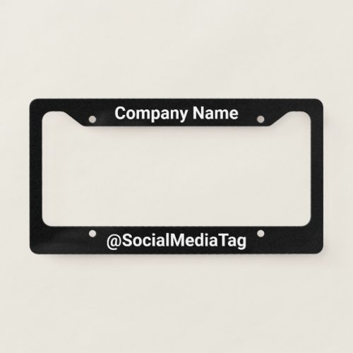 Business Name Black and White Social Media Tag License Plate Frame