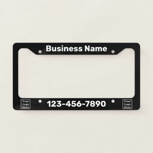 Business Name Black and White Text Phone Number License Plate Frame