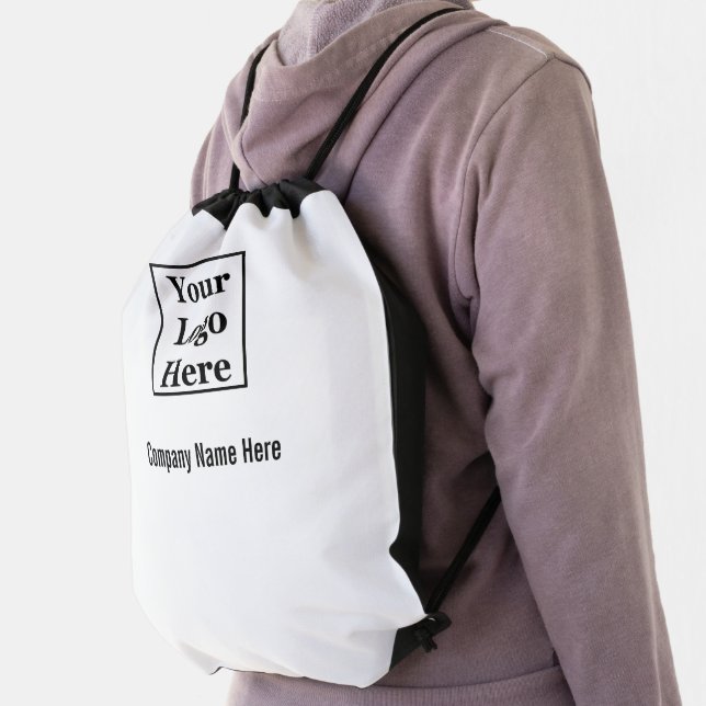Business Name Black and White Your Logo Here Drawstring Bag (Insitu)