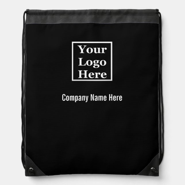 Business Name Black and White Your Logo Here Drawstring Bag (Front)