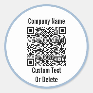 Business Name Black White Baby Blue QR Code Classic Round Sticker