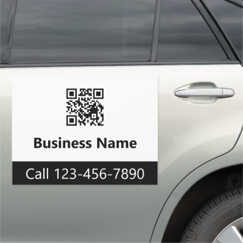 Business Name Black White Phone Generate QR Code Car Magnet