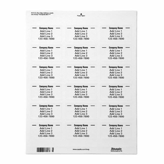 Business Name Black White Phone No. Return Address Label (Full Sheet)