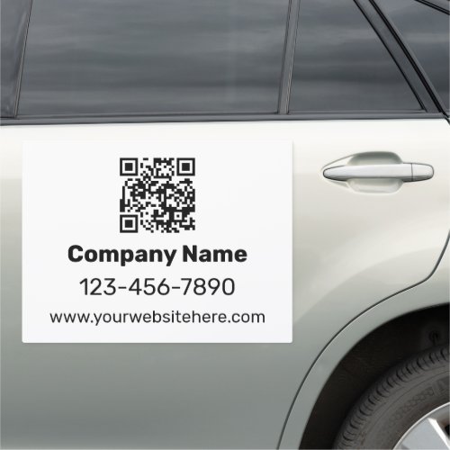 Business Name Black  White Phone Website QR Code Car Magnet