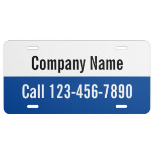 Business Name Blue and White Phone Number License Plate