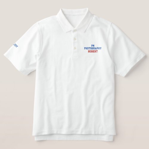Business Name Blue Red Typography Embroidered Polo Shirt