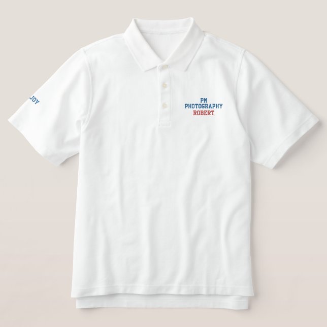 Business Name Blue Red Typography Embroidered Polo Shirt (Design Front)