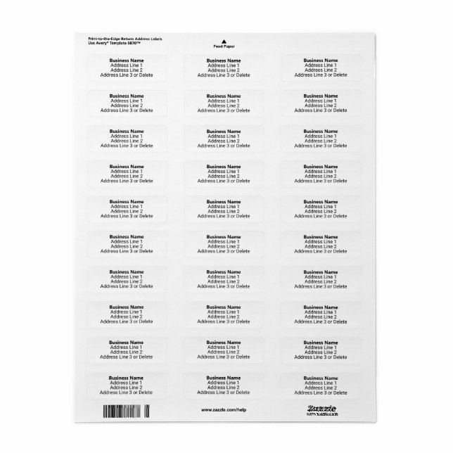 Business Name Bold Return Address  Label (Full Sheet)