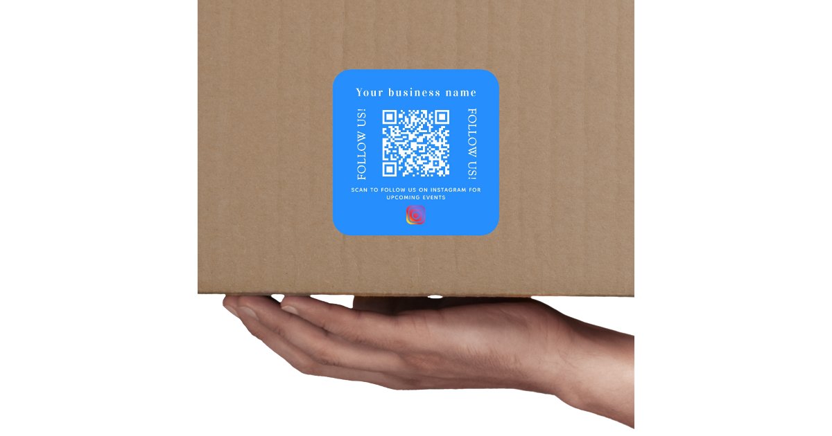 Business name bright blue qr code Instagram Square Sticker | Zazzle