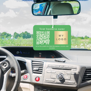 Business name bright green logo qr code air freshener