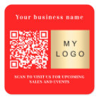 Business name bright red logo qr code