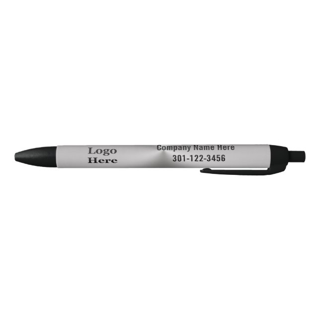 Business Name Brushed Metal Look Phone Number Logo Pen (Bottom)