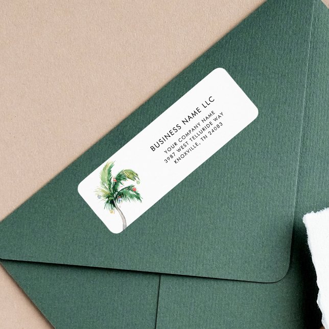 Business Name Christmas Coastal Return Address Label (Coastal Palm Tree Business Return Address Label)
