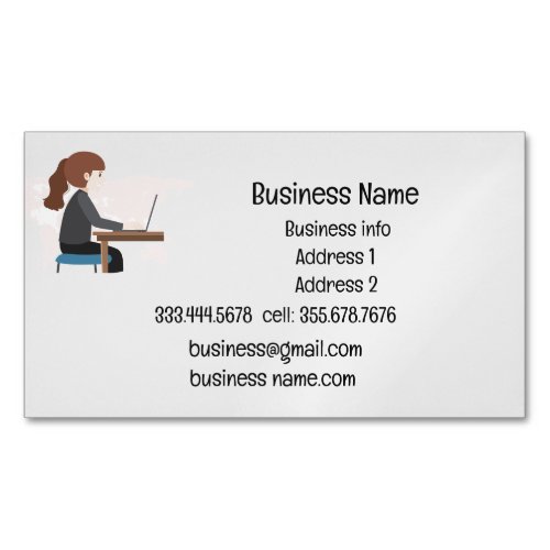 Business Name Custom Person at Desk Business Card Magnet