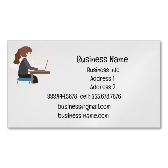 Business Name Custom Person at Desk Business Card Magnet (Front)