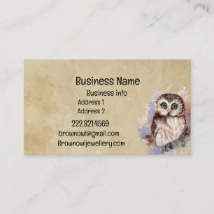 Business Name Cute Watercolor Owl Bird Wildlife Business Card
