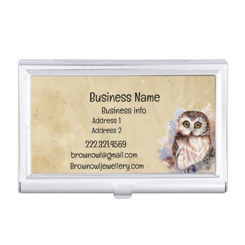 Business Name Cute Watercolor Owl Bird Wildlife  Business Card Case