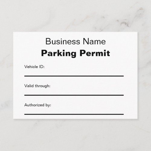 Business Name Dashboard Parking Permit Card