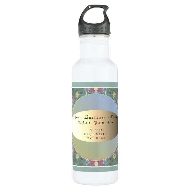 Business Name Floral Water Bottle (Front)