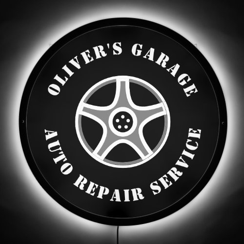 Business Name Garage Auto Repair Car Tire Wheel LED Sign