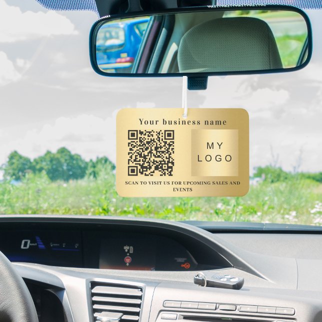 Business name gold logo qr code air freshener (Creator Uploaded)