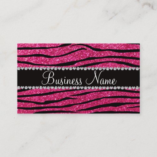 Business name hot pink glitter zebra stripes business card templates