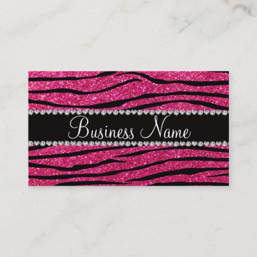 Customizable Business name hot pink glitter zebra stripes business card templates