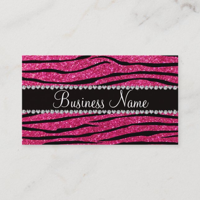 Business name hot pink glitter zebra stripes business card (Front)