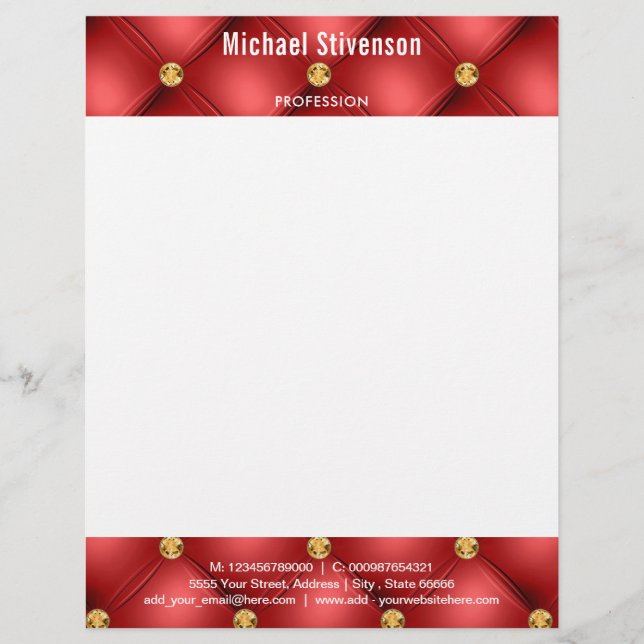 Business Name Info Red Gold Diamonds Letterhead (Front)