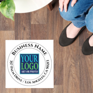 Business Name, Logo, Address, Black Text on White Floor Decals