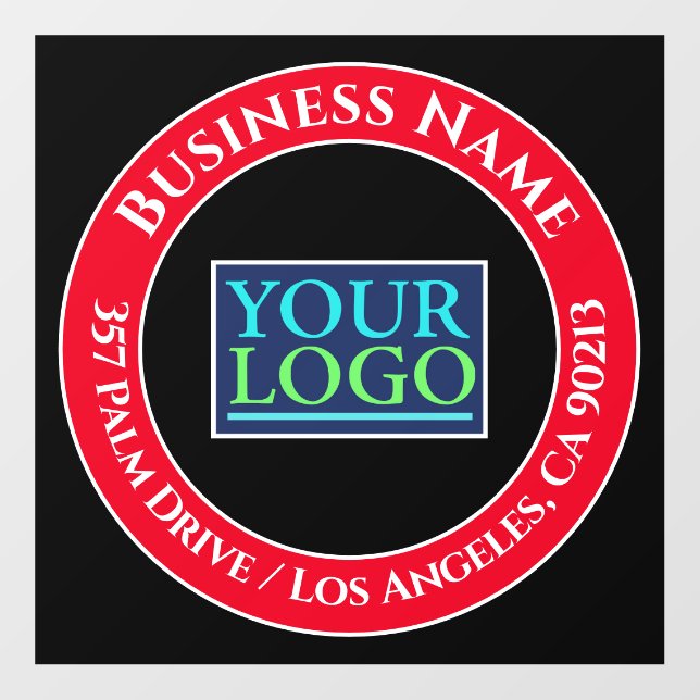 Business Name, Logo Address, Red & Black Circle Floor Decals (Front)