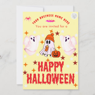 Business Name Logo and Cute Ghost Custom Halloween Invitation