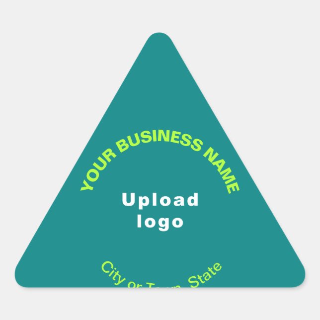 Business Name, Logo and Location on Teal Green Triangle Sticker (Front)