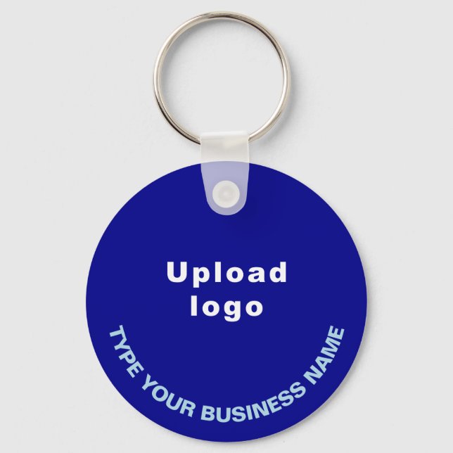 Business Name, Logo and Phone, Blue Round Aluminum Keychain (Front)